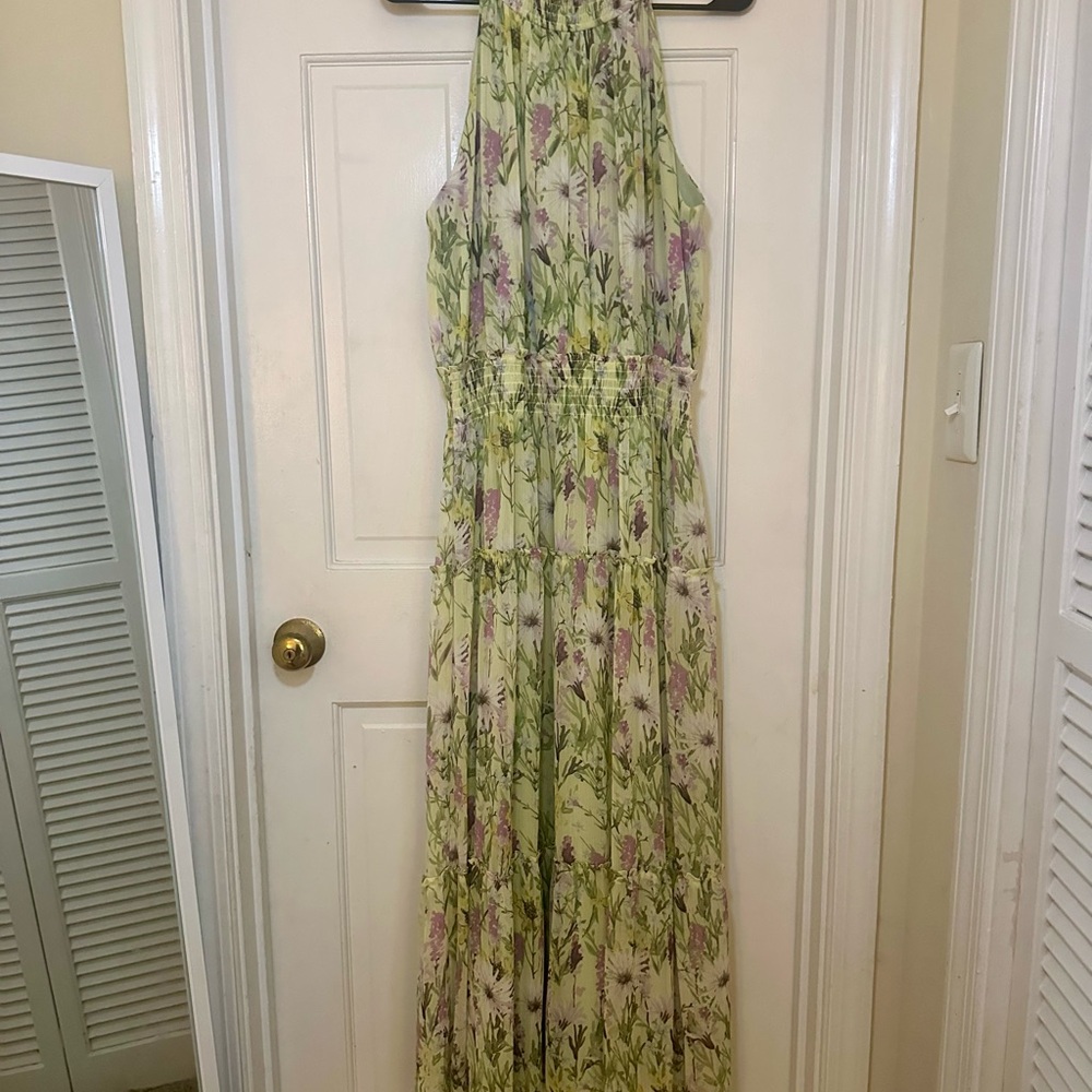 Green and Yellow Halter Maxi Sundress for Weddings